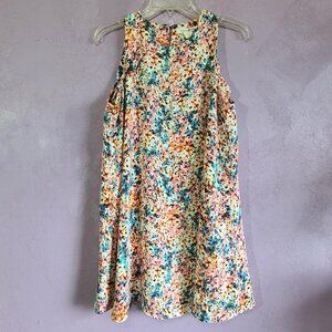 Floral Sleeveless Dress Colorful Keyhole Back Midi Sun Dress M